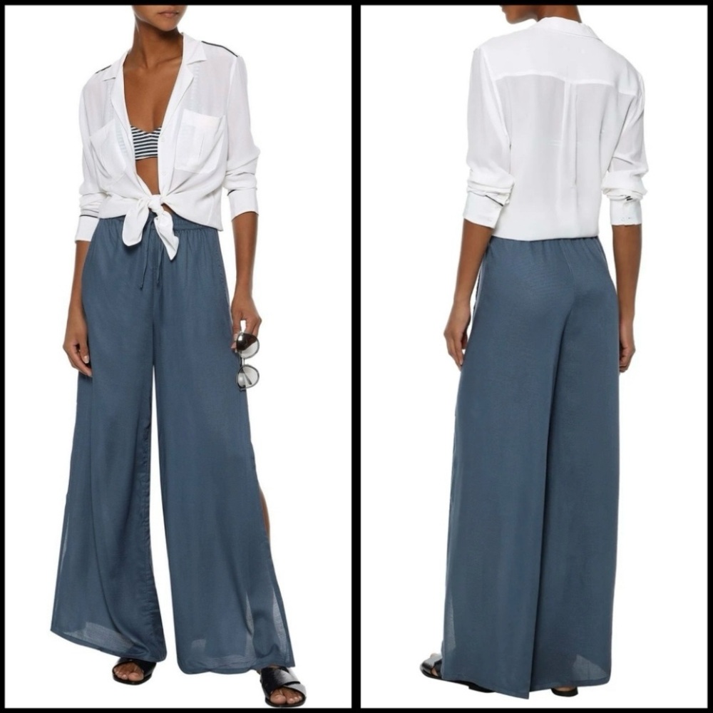 𝅺Onia  size XS slate blue CHLOE high slit wide leg pant elastic waist pockets